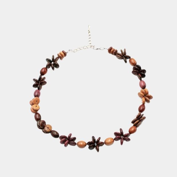 Collier fleur bois multicolore Emma